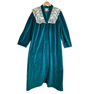 Vintage Gilligan O'Malley Velour Lace Button Up Robe Nightgown House Coat  Large
